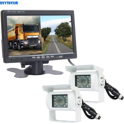 DIYSECUR DC12V - 24V 7" 2 Split LCD Screen Car Monitor HD CCD Rear View Car Camera White System for Bus Houseboat Truck