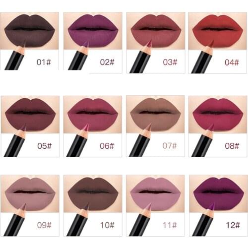 12 Color Double-end Lip Liner Pen Waterproof Long Lasting Tint Sexy Red Lip Stick Beauty Matte Lipstick Women Makeup TSLM1