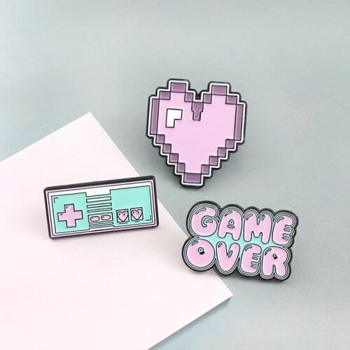 Candy Color Pixel Game Machine Art Enamel Pin Retro Heart Game Control Machine GAME OVER Lapel Shirt Brooch Badge Children Gifts