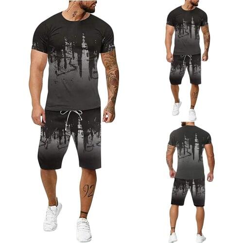 Korean Fashion T-Shirts Shorts Casual Printed Mens Sets Summer Men Clothing Short Sleeve Sweatshirts Jogging Homme Ropa Hombre