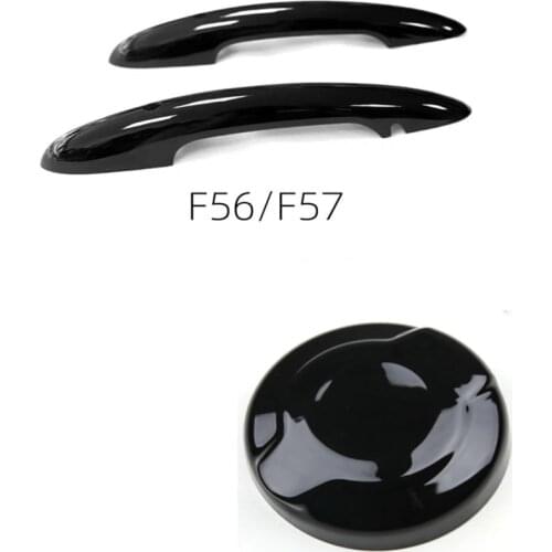 3Pcs Gloss Bright Black Door Handle Covers for Mini Jcw Coopers F56 F57 & 1PCS ABS Fuel Tank Cover
