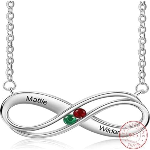 Noelia Personalized Custom Name Necklace 2 Simulated Birthstones Necklace Sterling Silver Necklace Couple Memorial Gift