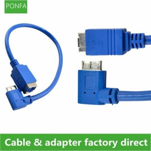 90 Degree Right Angle Micro USB3.0 B Male to Printer Port USB 3.0 B Female M/F Adapter Jack Data Cable Cord Blue 30cm