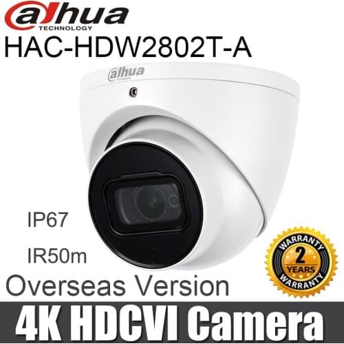 Dahua 8MP HDCVI Camera HAC-HDW2802T-A Analog CCTV Camera fixed lens IR50m IP67 4K Starlight HDCVI Dome Camera