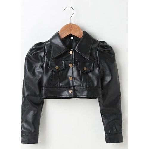 Girls Fashion Short Leather Jacket Childrens Clothing Girls Motorcycle Punk Leather Jacket Suitable for 3-7 Years Old