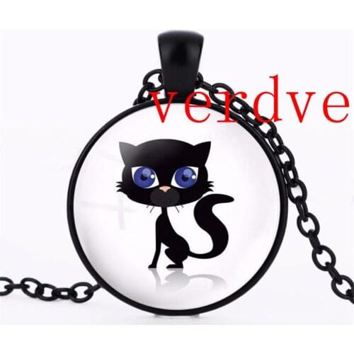 Fashion retro Wholesale Art Glass Cabochon Necklace Cat Kitten Necklace Shabby Chic Cat Round Pendant Girls necklace