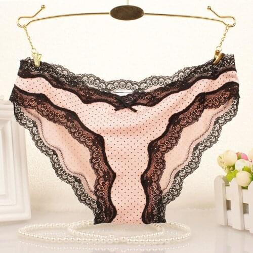 Fashion Delicate Women Breathable Translucent Underwear Sheer Lace Dot Print Tank Lace Sexy Babydoll Underpant Mini Panties