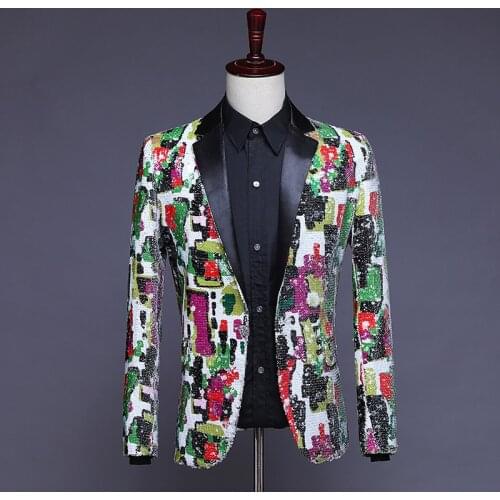 Colorful Sequin Blazer Men Nightclub DJ Stage Singer Costume Homme Slim Fit Coat Male Shiny Paillette Wedding Prom Suit Jacket