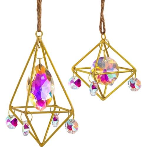 H&D Set 2 Crystal Suncatchers Window Chandelier Crystals Prisms Pendant Rainbow Maker Hanging Chakra Cascade Home Garden Decor