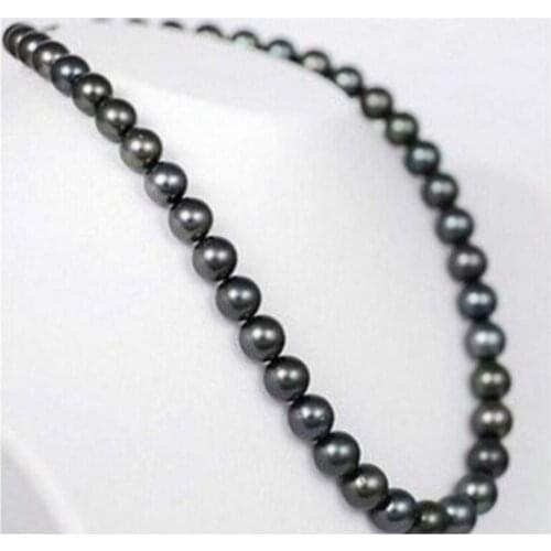 REAL BEAUTIFUL 18" 9-10MM TAHITIAN NATURAL BLACK PEARL NECKLACE