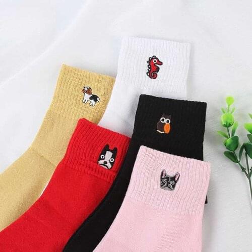 Harajuku Fashion Cartoon Character Bulldog Art Socks Women Hipster Dog Pattterned Socks Funny Cotton Short Ankle Socks Female