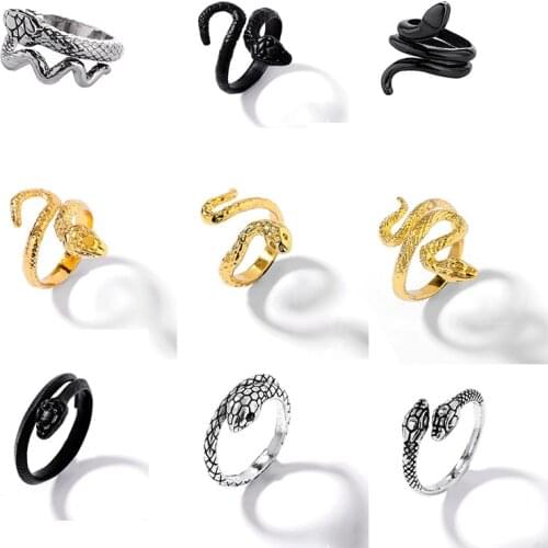 2021 New Fashion Retro Exaggerated Snake Ring Women Men Punk Snake-Shaped Gold Color Open Adjustable Ring Trend Jewelry Gift