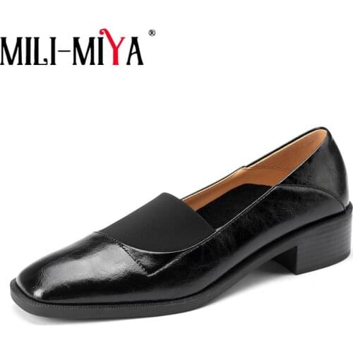 MILI-MIYA New Elegant Women Low Heels Pumps Autumn High Quality Leather Fashion Square Toe Office Ladies Party Outdoor Shoes