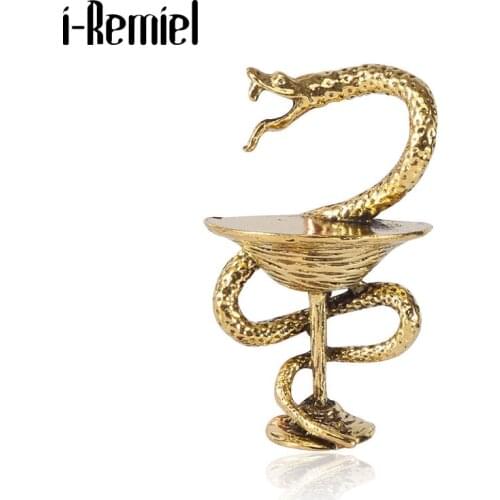 New Vintage Metal Snake Cup Brooch Animal Badge Collar Pin Shirt Cardigan Lapel Pins Brooches for Women and Men Accessories