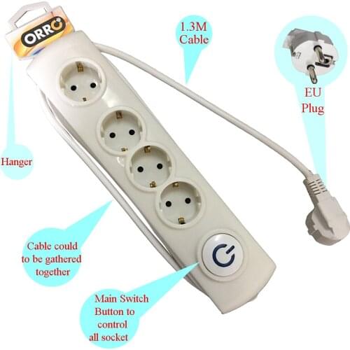 2017 New Arrival Fashion EU Standard AC Power Extension Socket With 4 Way Outlet 1.3M Cable EU Plug High Quality