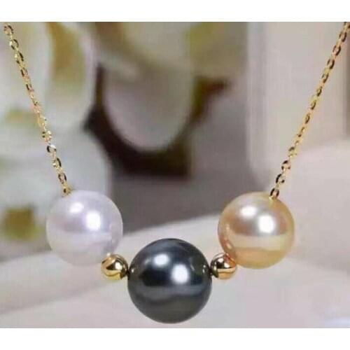 Charming 11-12mm south sea multicolor pearl pendant necklace 14k