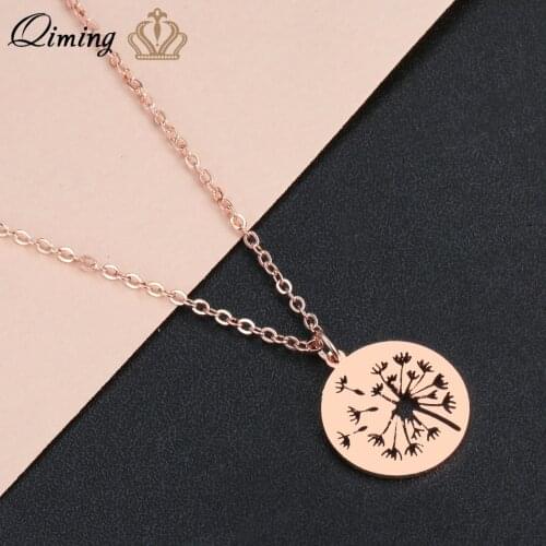 Lucky Wishing Dandelion Pendant Necklace Women Girls Round Amulet Plant Best Wishes Stainless Steel Necklace Gift