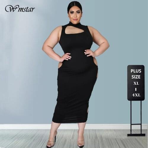Plus Size 5xl Dress Wholesale Sleeveless Hollow Out Elegant Party Sexy Club Outfits Summer Black Dresses Casual Dropshipping
