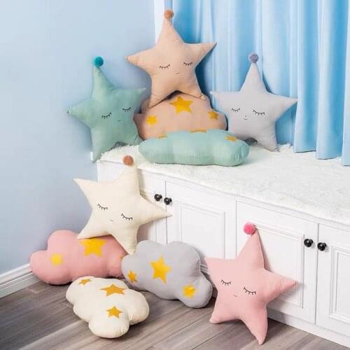 Nordic Pink Star Clouds Cushion Pillow For Girl Boy Kids Baby Star Plushed Cushion Pillow For Kids Room Baby Shower Gifts
