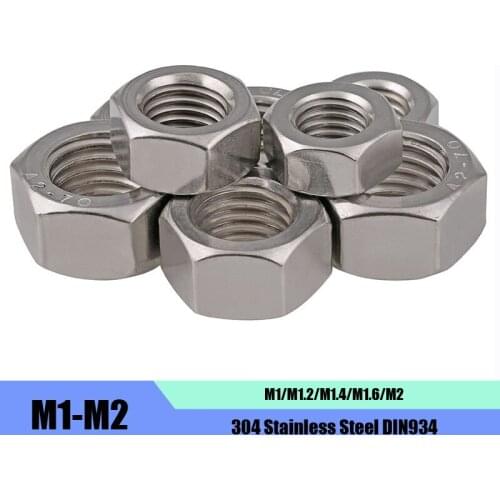 DasHex 10PCS M1/M1.2/M1.4/M1.6/M2 304 Stainless Steel DIN934 Hex Nuts