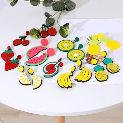 Cute Pineapple Cherry Lemon Fruit Earrings For Women Korean Style Fashion Resin Acrylic Drop Earring Ladies Big Hanging Earring