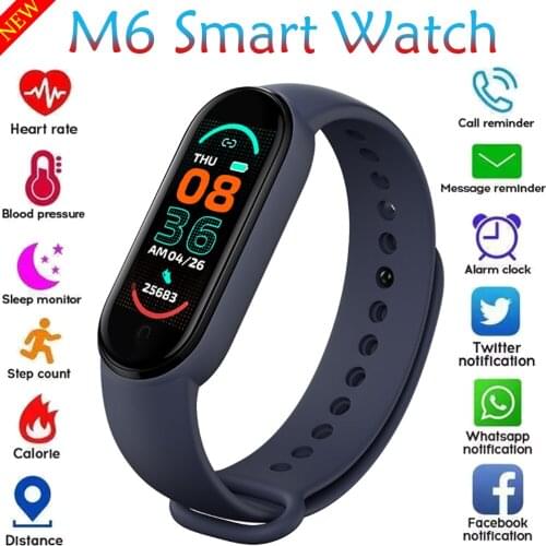 2021 M6 Smart Watch Bracelet Heart Rate Blood Pressure Monitor Fitness Tracker Color Screen IP67 Waterproof For Mi Bnad 6 Newest