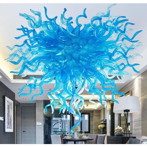 Modern Large Blue Chandelier Lamp Big Round Decorative Light Handmade Blown Glass Chandelier Hanging Light Fixture