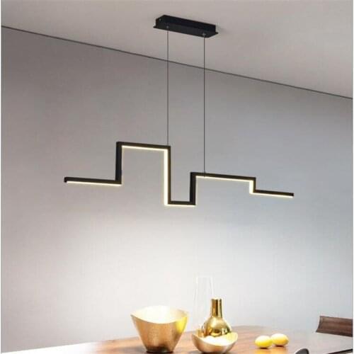Modern Black Dining Room Bar Long Led Pendant Light Creative Simple Restaurant Metal Acrylic Suspension Drop Lamp 80/100cm 2092