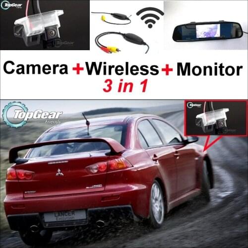 3 in1 Special Camera + Wireless Receiver + Mirror Monitor Easy DIY Backup Parking System For Mitsubishi EX Evolution X