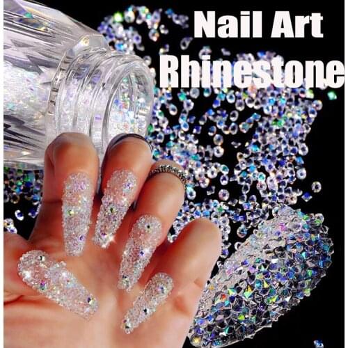 Zircon Nail Rhinestones Micro Conical Crystal Mini Glitter Gems Stones for Manicure Design Dazzling Nail Art Decoration 1Bottle