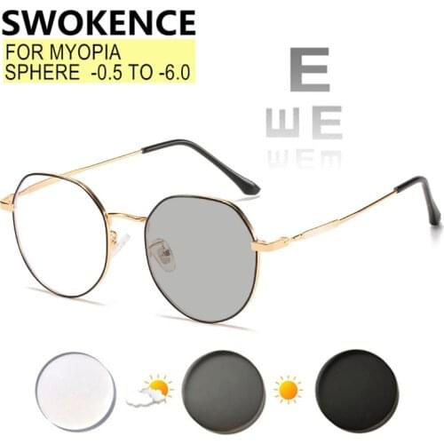 SWOKENCE Photochromic Nearsighted Prescription Glasses -0.5 TO -10 Women Men Custom-made Chameleon Lenses Myopia Spectacles F512
