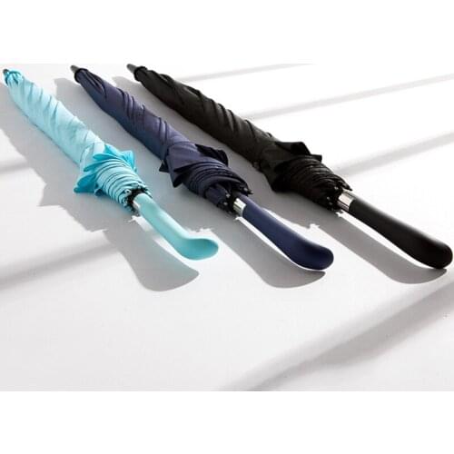 Creative Automatic Long Handle Umbrella Rain Women Solid Color 8K Strong Fiberglass Golf Umbrella High Quality Business Big Um