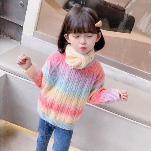 Cultiseed Baby Girls Cute Sweet Rainbow Pullovers Knitted Sweaters Coats Children Kids Autumn New Long Sleeve Casual Jackets