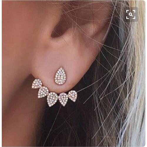 Korean Jewelry New Crystal Front Back Double Sided Stud Earrings For Women Fashion Ear Jacket Piercing Earing Koyle
