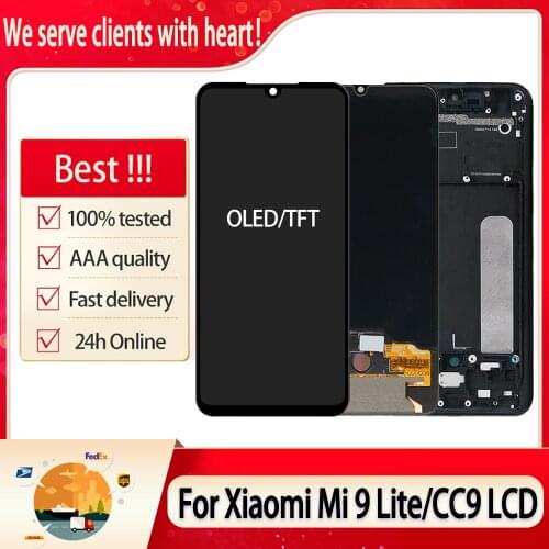 For Xiaomi CC9 LCD Display Touch Screen OLED TFT Digitizer Assembly Replacement For Xiaomi Mi 9 Lite M1904F3BG LCD With Frame