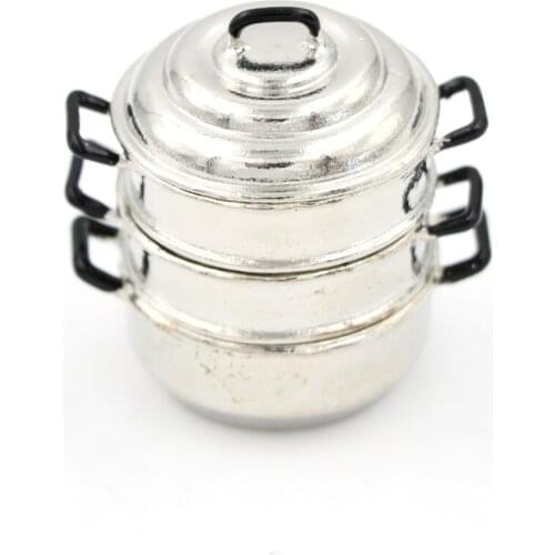 1:12 Dollhouse Miniature Kitchen Decor Toy Metal Cooking Micro 3-layers Steamer Pot