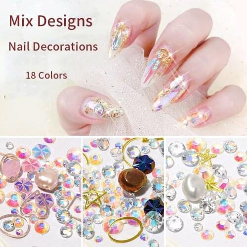 1 Box Colorful 3D Nail Rhinestones Stones DIY Nail Designs Mix Shell Flakes Metal Studs Charm Pearls Crystal Nail Art Decoration