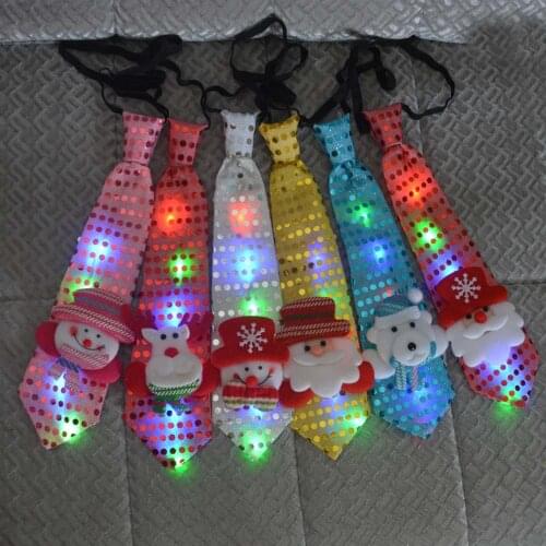 1pcs LED Glowing Light Blinkjing Christmas Tie Tree Novelty Necktie Red Santa Claus Snowman Santa Claus Elk Neck Tie Festival