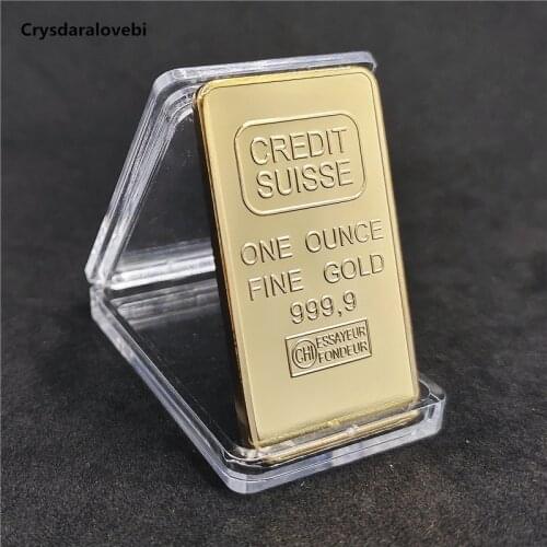 10pcs Non magnetic Credit swiss bullion bar 1 OZ real gold plated ingot badge 50 mm x 28 mm coins with Different serial number
