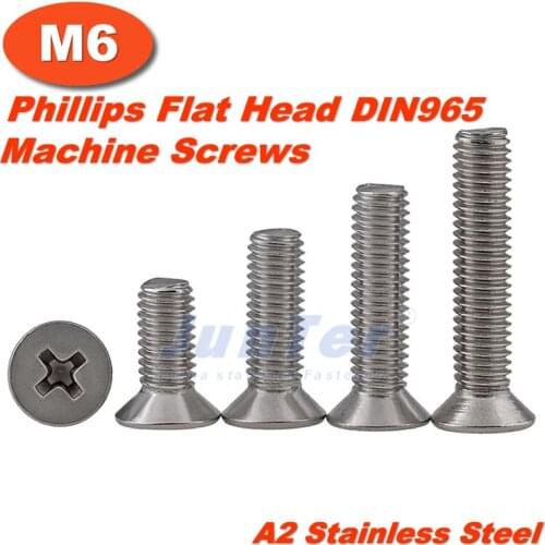 100pcs/lot DIN965 M6(6mm) A2 Stainless Steel Phillips Flat Head Machine Screws