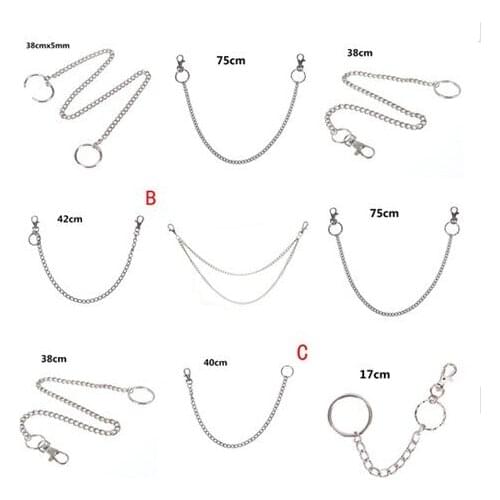 17-45cm Stainless Steel Long Punk Hip-hop Trendy Belt Waist Chain Male Pants Chain Men Jeans Punk Silver Metal Trousers Keychain