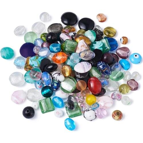 200Pcs Handmade Lampwork Beads Assorted Shapes Random Mixed for Jewelry Making Women DIY Bracelet Necklace Beads Supplies