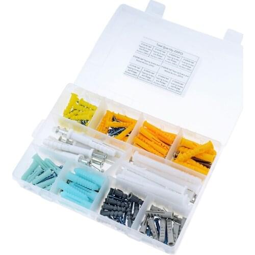 200PCS/Box High Strength Self-Tapping Screw + Plastic Expansion Wall Anchor Tube Plug Set
