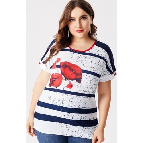2020 Summer mom clothes Short sleeve Printed flower T-shirt fashion ladies Vintage elegant Plus Size Womens Loose Tops