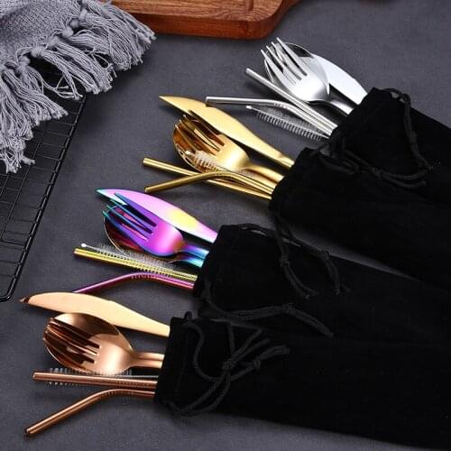 3/6Pcs Cutlery Set Stainless Steel Dinnerware Set forTravel Spoon Fork Steak Knife Tableware Set Kitchen Utensil Set Dinner Set