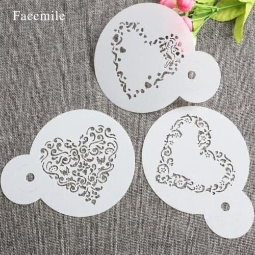 3Pcs/Set Plastic Cookie Cake Fondant Heart Shape Mold DIY Cake Stencils Airbrush Painting Art Molds Fondant Decorating Tools