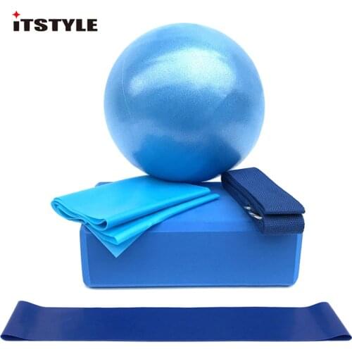 5pcs Set Yoga ball Equipment Set Resistance Band Yoga Belt Blocks Stretching Strap Loop Yoga Band Exercise Elastic Band