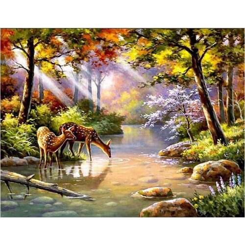 5D DIY Diamond Painting "Deer in the forest" Embroidery Full Round Diamond Cross Stitch Rhinestone Mosaic Painting Decor