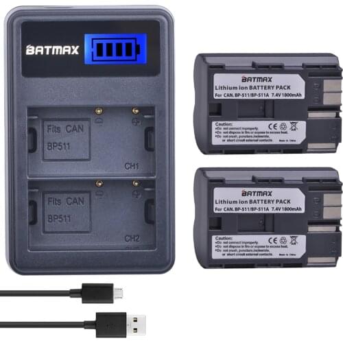 2X BP-511A BP-511 BP 511 511A BP511A Battery Bateria+ LCD Dual USB Charger for Canon G6 G5 G3 G2 G1 EOS 300D 50D 40D 30D 20D 5D