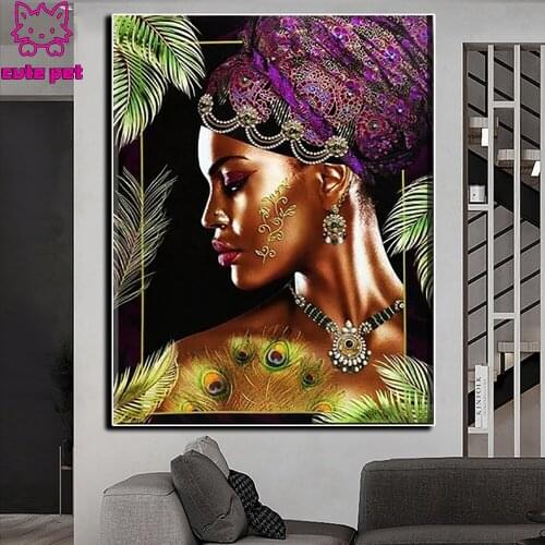Diamond Mosaic African Black Woman Portrait Art Diy Diamond Painting Full Square Round Diamond Embroidery Portrait Girl